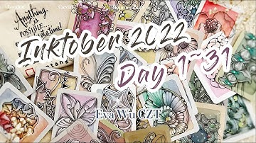 Day 1-31 Inktober 2022 final group shot Zentangle 禪繞畫 by Eva Wu ゼンタングル ATC tile Inktangle