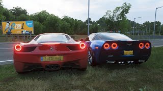 Ferrari 458 italia vs corvette zr1 '09 - forza horizon 4 drag race