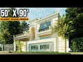 50x90 Classic House Design | Elegant Double-Story Villa Front Elevation