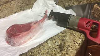Using Milwaukee Sawzall To Cut Tomahawk Steak Bone