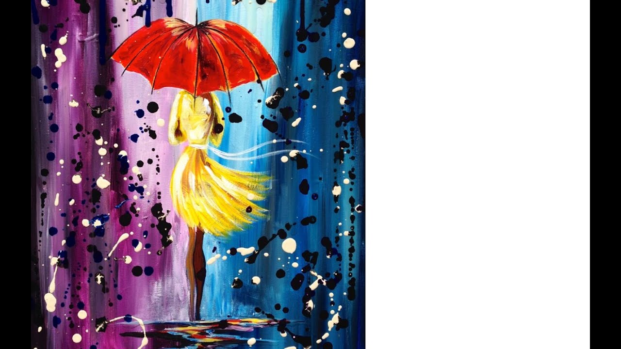 Easy Acrylic Painting Lesson City Walk Girl In The Rain Umbrella Art