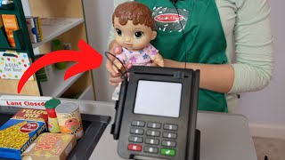 Baby Alive Abby goes to work at the Grocery store with mommy