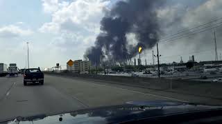 Smoke Rises From Fire At Shell Chemical Plant
