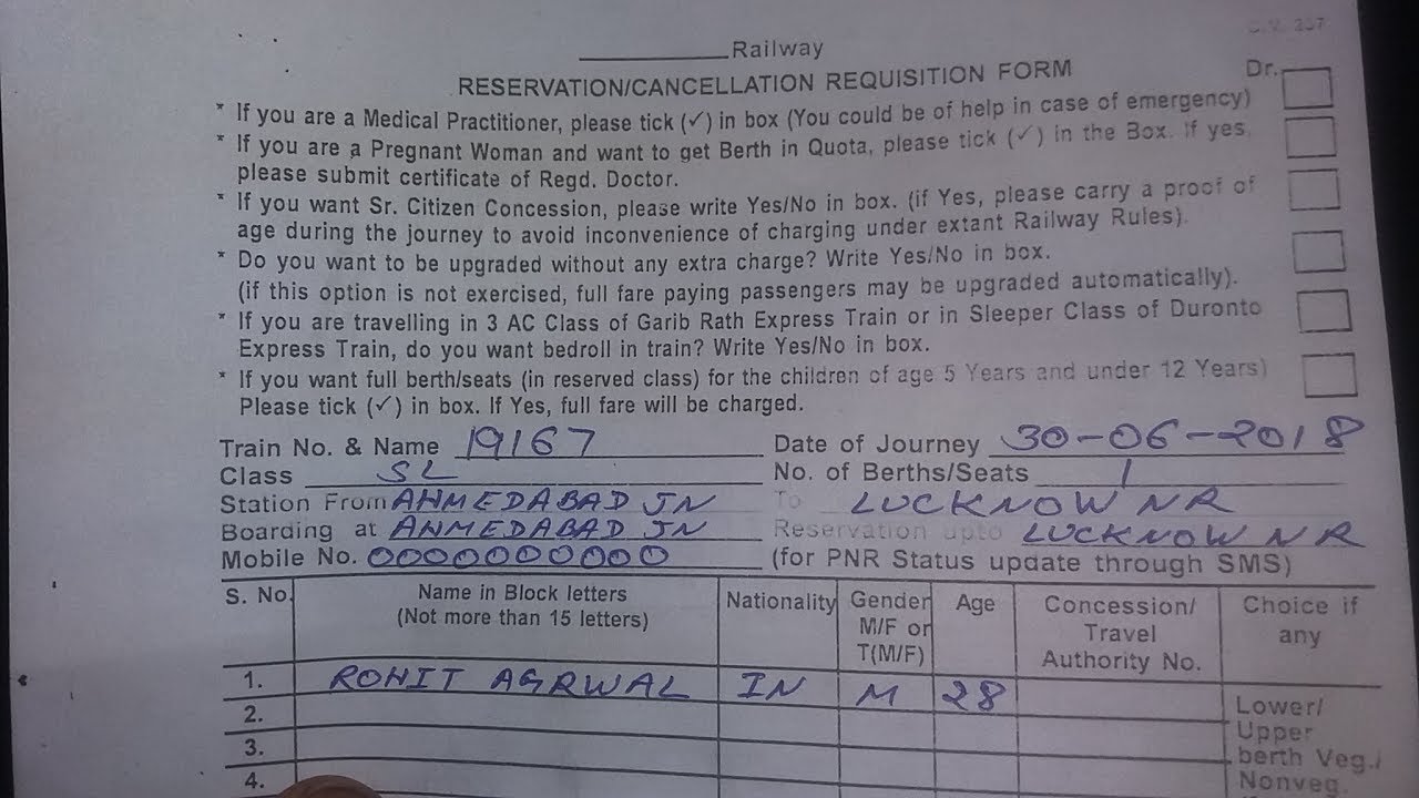 How To Fill Railway Reservation Cancellation Requisition Form