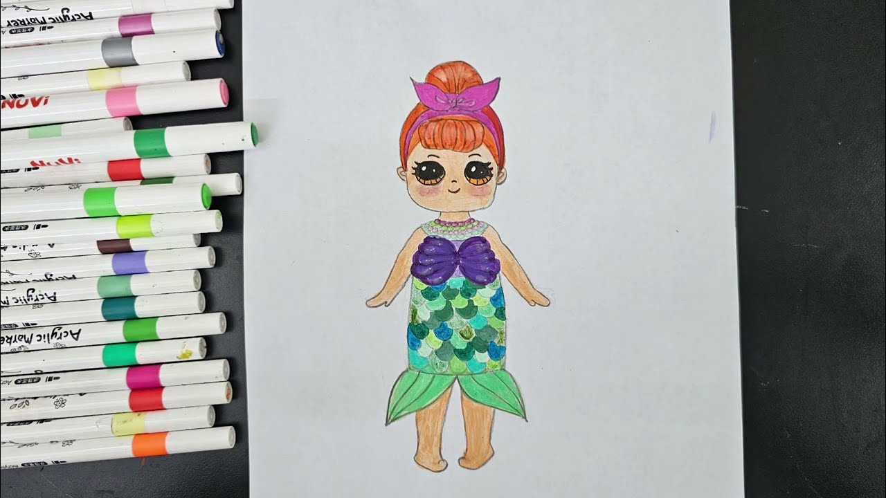 How to draw merbaby easy/ LOL Surprise doll/ coloring merbaby/ drawing mermaid