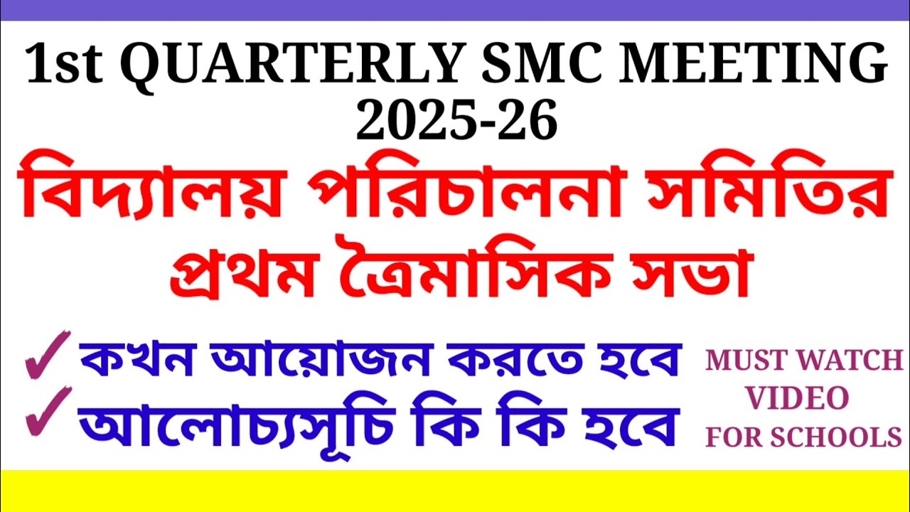 FIRST QUARTERLY SMC MEETING 2025-26 | SCHEDULE | AGENDA | ISSUES TO BE DISCUSSED | SMC MEETING