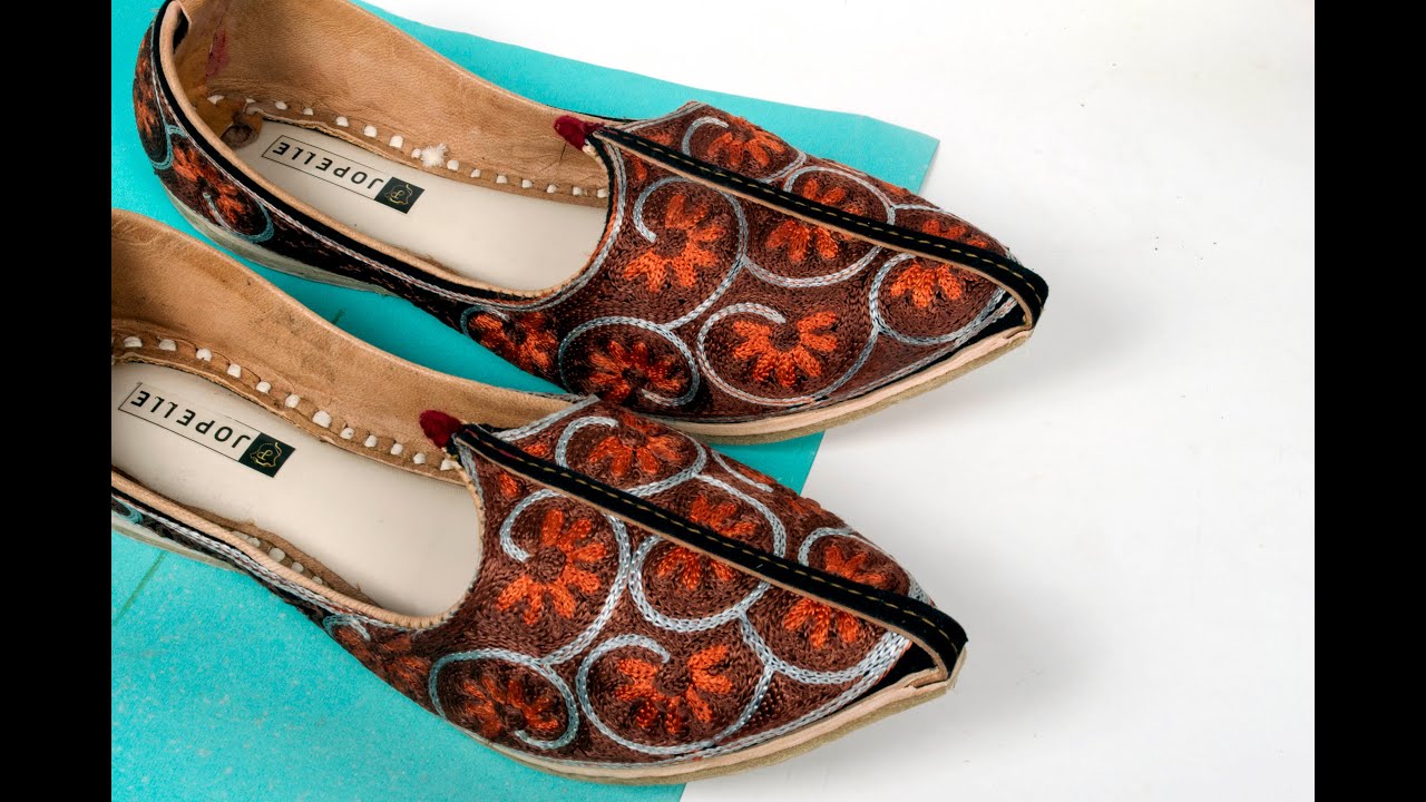 Traditiona Rajasthani indian Embroidered Mojari Jutti for Mens brown handmade Casual jutti style