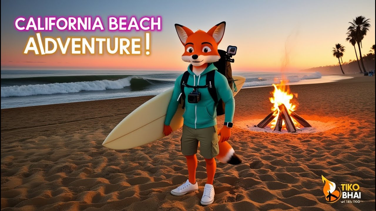 California Beach Adventure 🏖️ | Surfing, Sunset & Bonfire with Tiko Bhai