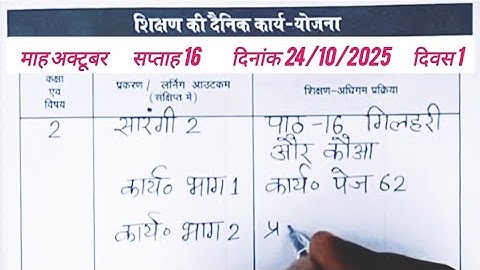 शिक्षक डायरी कक्षा 2 ll सप्ताह 16 दिवस 1 ll Shikshak diary class 2 ll week 16 ll kaksha 2 ki diary