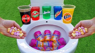Fruity Mentos VS Coca Cola, Fruko, Mtn Dew, Fanta, Sprite and Mentos in the toilet