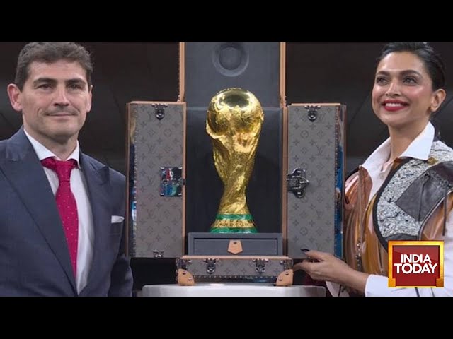 Deepika Padukone unveiled the FIFA world cup trophy in a leather entailing  look