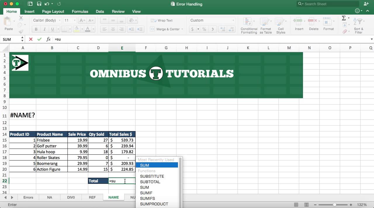 Name Error In Excel Youtube