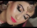 Real Bride | Engagement/Nikaah Asian Bridal Makeup | Gold Smokey Eyes And Bright Pink Lipstick