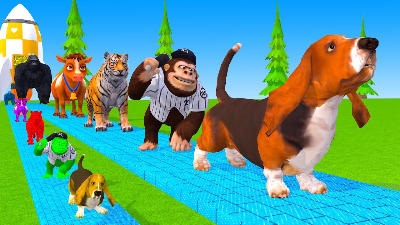 Long Slide Game With Cow Elephant Gorilla Hippopotamus Tiger 3d Animal Game Funny 3d Animals