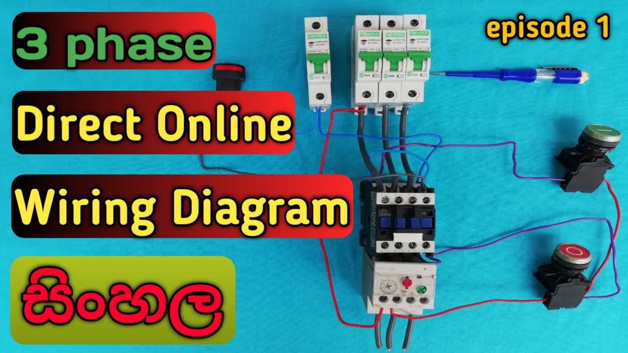 Three phase DOL starter Control overload Indicator Power Wiring diagram