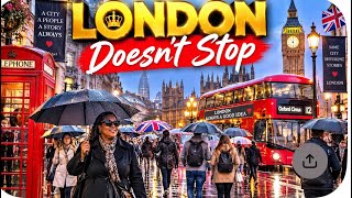 LONDON IN THE RAIN: Busy Streets, Tourists & Everyday Life