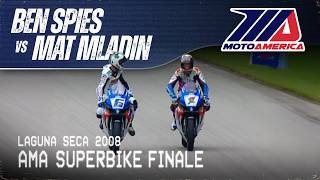 Ben Spies vs Mat Mladin at Laguna Seca | 2008 AMA Superbike Finale