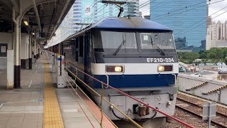 【4K】JR神戸線 EF210-334+コキ22両編成 コンテナ貨物列車 神戸駅通過