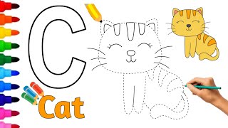🐈رسم وتلوين حرف C مع قطة | تحدي وتعليم الاطفال الحروف | ارسم والون screenshot 4