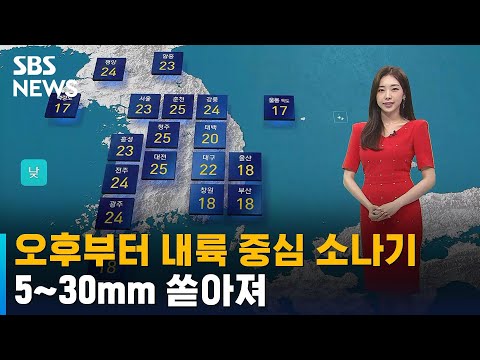 [날씨] 오후부터 내륙 중심 소나기…5~<strong>30mm</strong> 쏟아져 / SBS