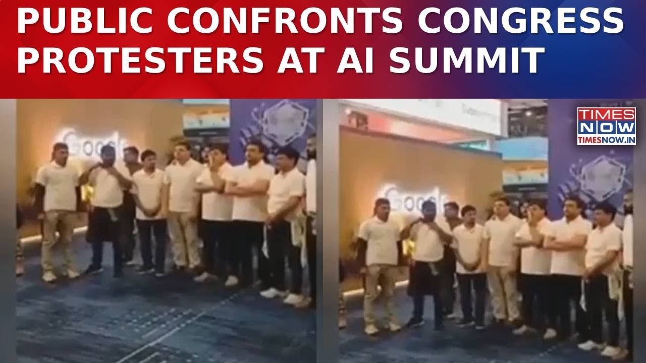 AI Summit: Congress' 'Shirtless' Protesters Confronted By Visitors Inside Bharat Mandapam | Watch