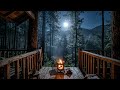 🌕 Cozy Mountain Cabin Porch at Night | Campfire & Forest Ambience for Sleep, Study & Relaxation 🔥
