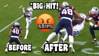 Gardner Minshew throws HOSPITAL PASS ?(HELMET TO HELMET HIT) Patriots Vs Colts 2023 highlights