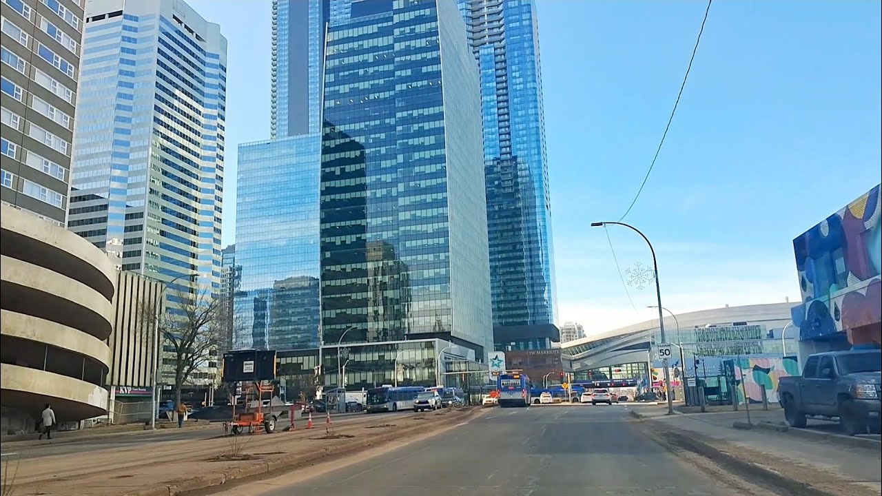 Drive around North West, Edmonton, Alberta, Canada. Parts of downtown & older neighborhoods