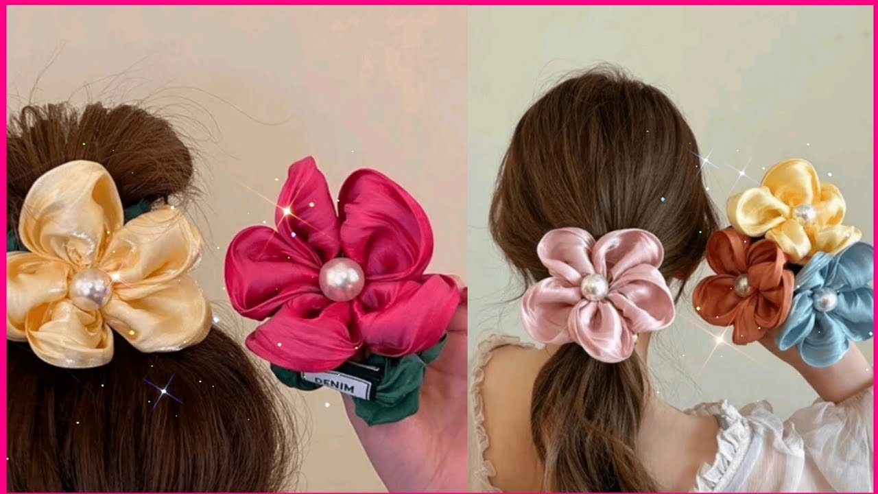 DIY SCRUNCHIE/Cómo hacee Scrunchie FLOR🌼Laço de Cabelo