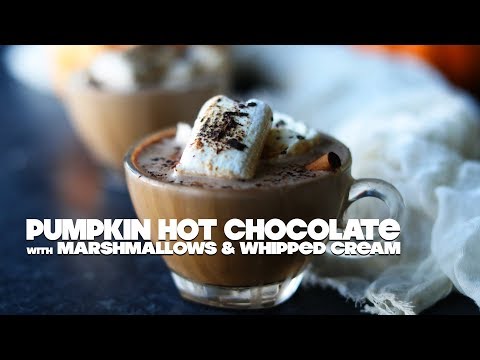 Pumpkin Hot Chocolate Recipe with Marshmallows and Whipped Cream!