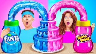 Reto de 100 capas de comida 🌈Trucos con botellas de gelatina😱Comida rosa vs negra por 123 GO! TRENDS