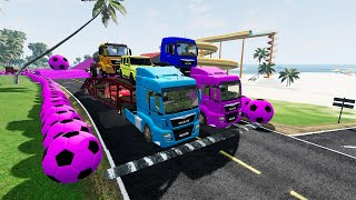 Double Flatbed Trailer Truck vs Speedbumps Train vs Cars | Tractor vs Train Beamng.Drive #1