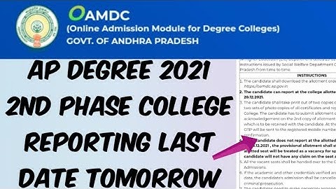 AP Degree 2021 2nd Phase College Reporting Last date Tomorrow//Final Phase Don