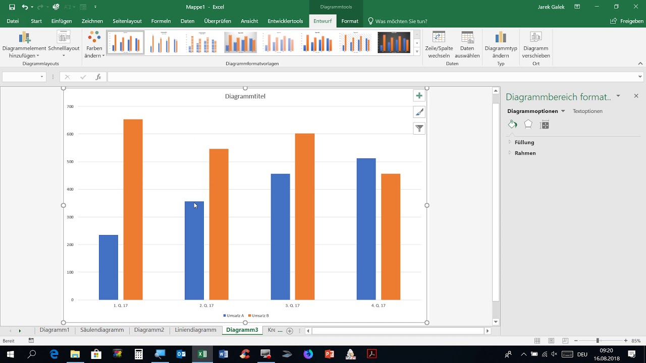 Diagramme Excel 16 Saulendiagramm Liniendiagramm Kreisdiagramm Netzdiagramm Youtube