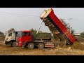 ឡានបែនចាក់ដីធ្វើផ្លូវ - Big Dump Truck Unloading Soil Making Big Road in Cambodia