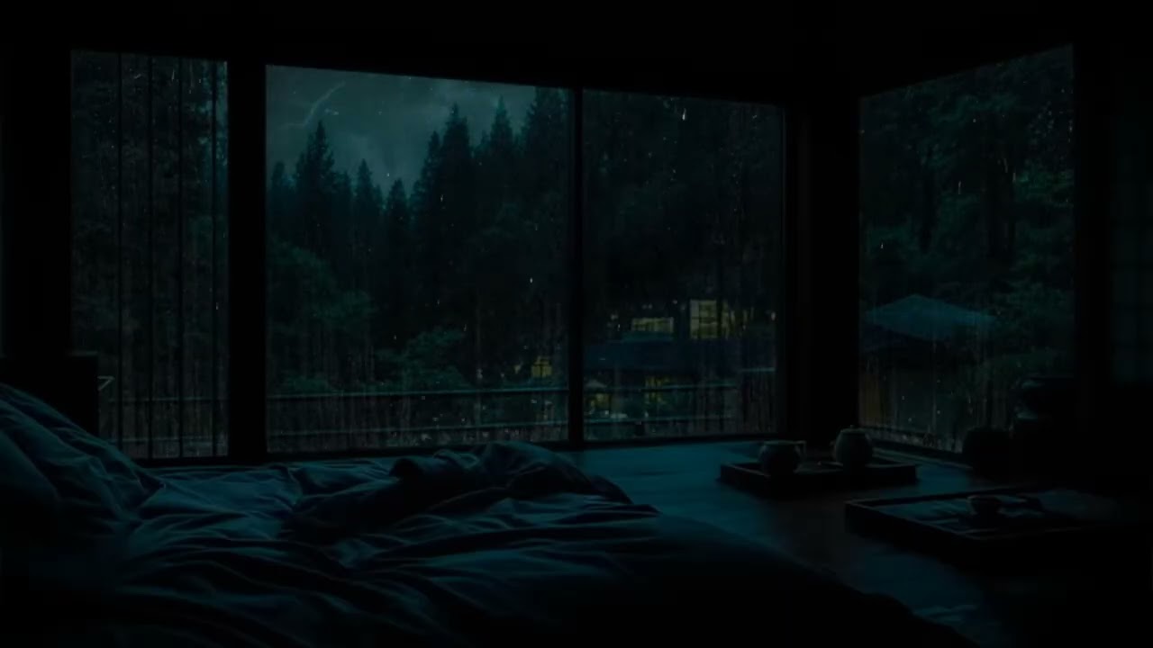 Rain Sounds in a Dark Bedroom (No Ads) Relaxing Ambience for Deep Sleep, Focus, and Meditation