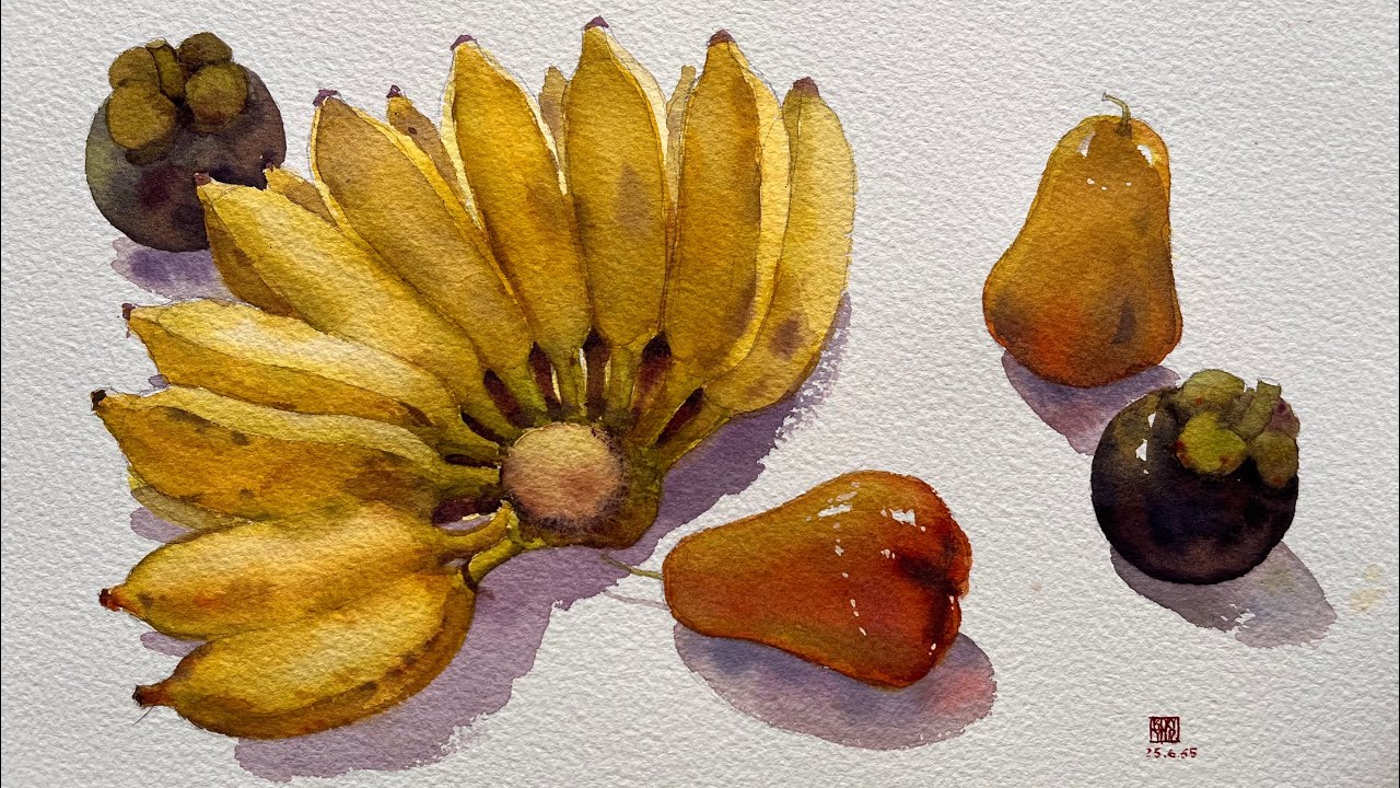 การวาดภาพหุ่นนิ่งผลไม้ เทคนิคจิตรกรรมสีน้ำ สาธิต by ครูยิว