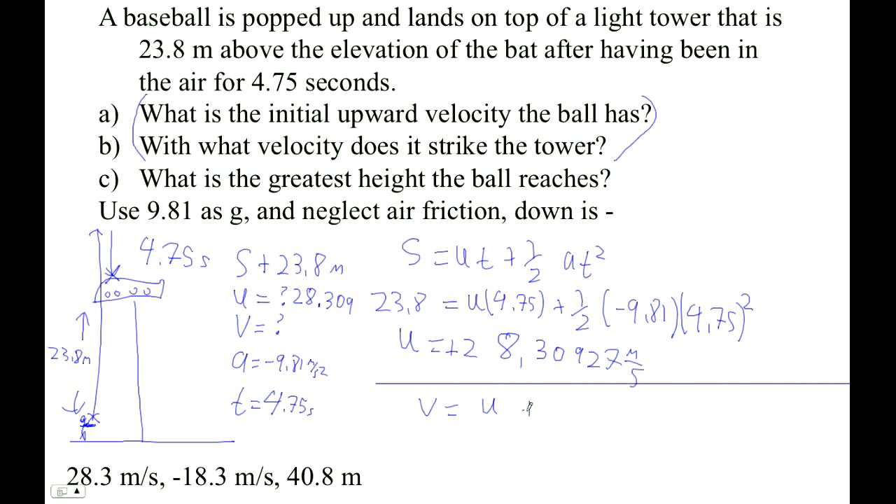 free fall problem with solution