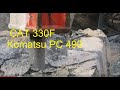 Excavator CAT 330F and Komatsu PC 490 demolition site