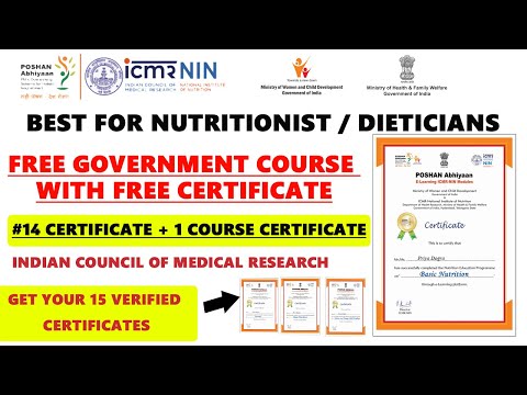 Govt Certificate For Nutritionist / Dietician |  Indian Council Of Medical  Research Free Course