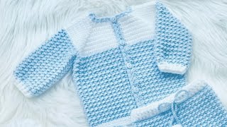 EASY crunch stitch baby cardigan sweater set in VARIOUS SIZES from 012m Crochet pattern #192