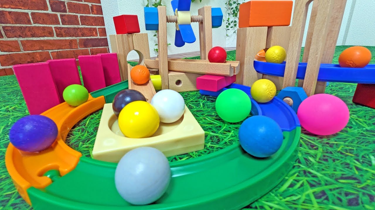 Wooden Marble Run Race ASMR! Colorful rails x large balls x wire ...