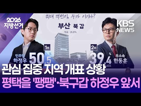 [개표방송] 관심 집중 지역 개표 상황, 평택을 ‘팽팽’·북구갑 하정우 앞서 / KBS 2026 지방선거 2026.06.03.