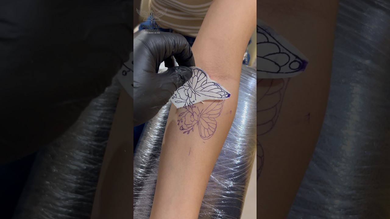 Start to End Tattoo Process 🥰 Butterfly Tatyoo 🦋#tattoogirl #tattoo #shortsviral #shorts