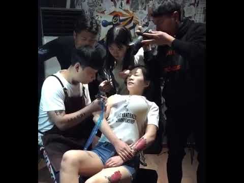 Best Funny Chinese Tattooist Bursting Girl's Breast