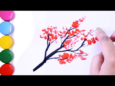 how-to-draw-trees,-flowers,-butterfly,-honey-bee-|-finger-paint-|-hand-printing