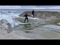 Jackson tenny and blair conklin skimboarding a weird wave in california