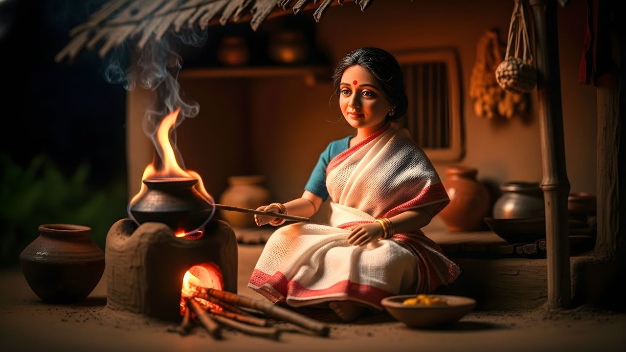 Miniature Doll Poor Girl Cooking Last Meal | Night Village ASMR