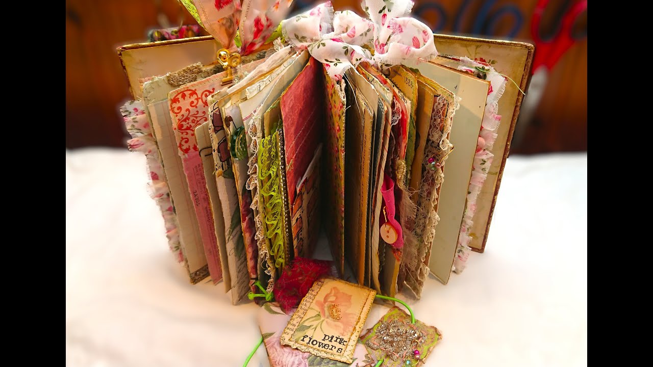 vintage junk journal 'pink flowers': shabby chic, maximal, a gorgeous altered book in pinks & greens