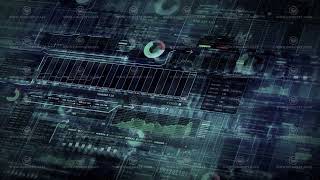 Array of trading infographics moving in 3D space.